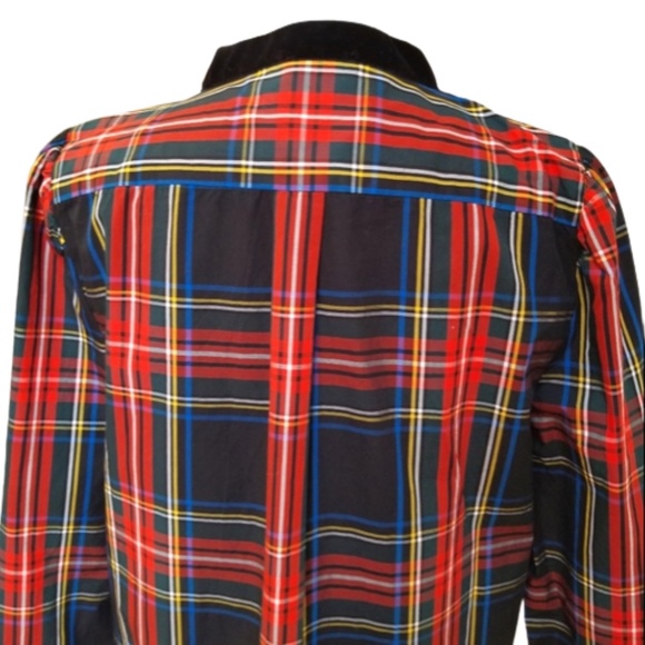 J. CREW Black Velvet-trimmed V-neck holiday tunic in Stewart tartan, X-Small NWT - Picture 6 of 8